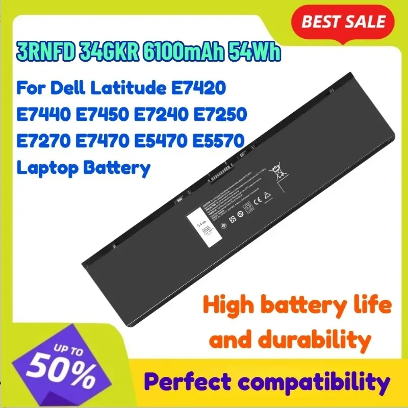 

3RNFD 34GKR 6100mAh 54Wh Lithium Battery for Dell Latitude E7420 E7440 E7450 E7240 E7250 E7270 E7470 E5470 E5570 Laptop Battery
