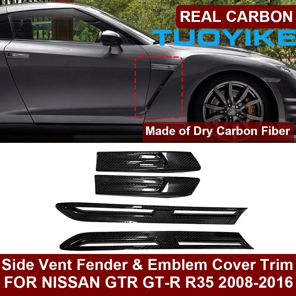 LHD RHD Genuine Real Dry Carbon Fiber Exterior Side Air Vent Fender Emblem Cover Trim Body Kit For Nissan GTR GT-R R35 2008-16