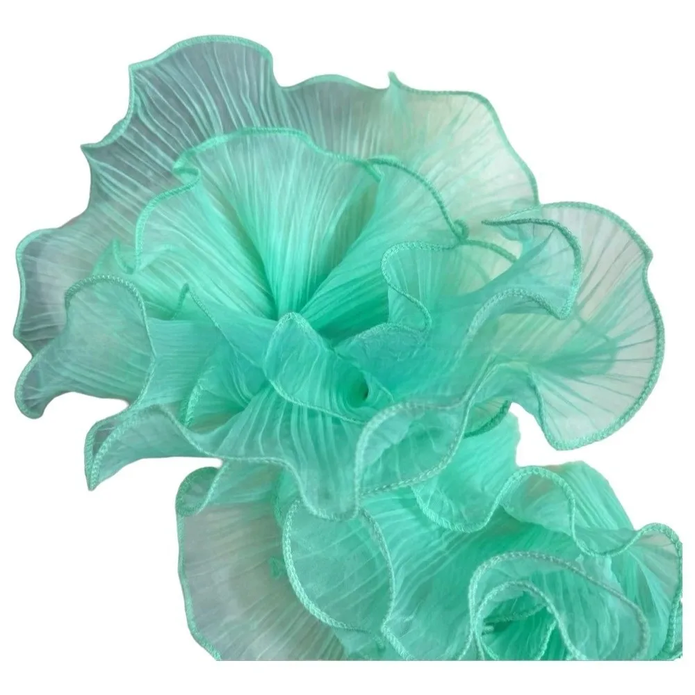 1 Yard Pleated Fabric Magic Color Ruffle Pleated Pleated Lace Double Layered Rose Flower Pattern Wedding Decoration Cloth