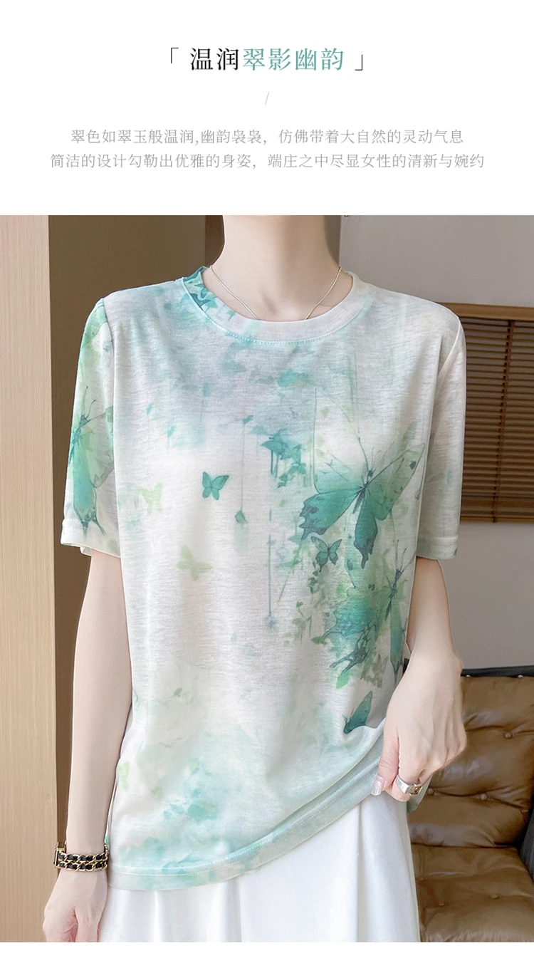 Summer Round Neck Acetic Acid Satin Short Sleeve T-shirt Women's Simple Half Sleeve White Blouse With Thin Inside