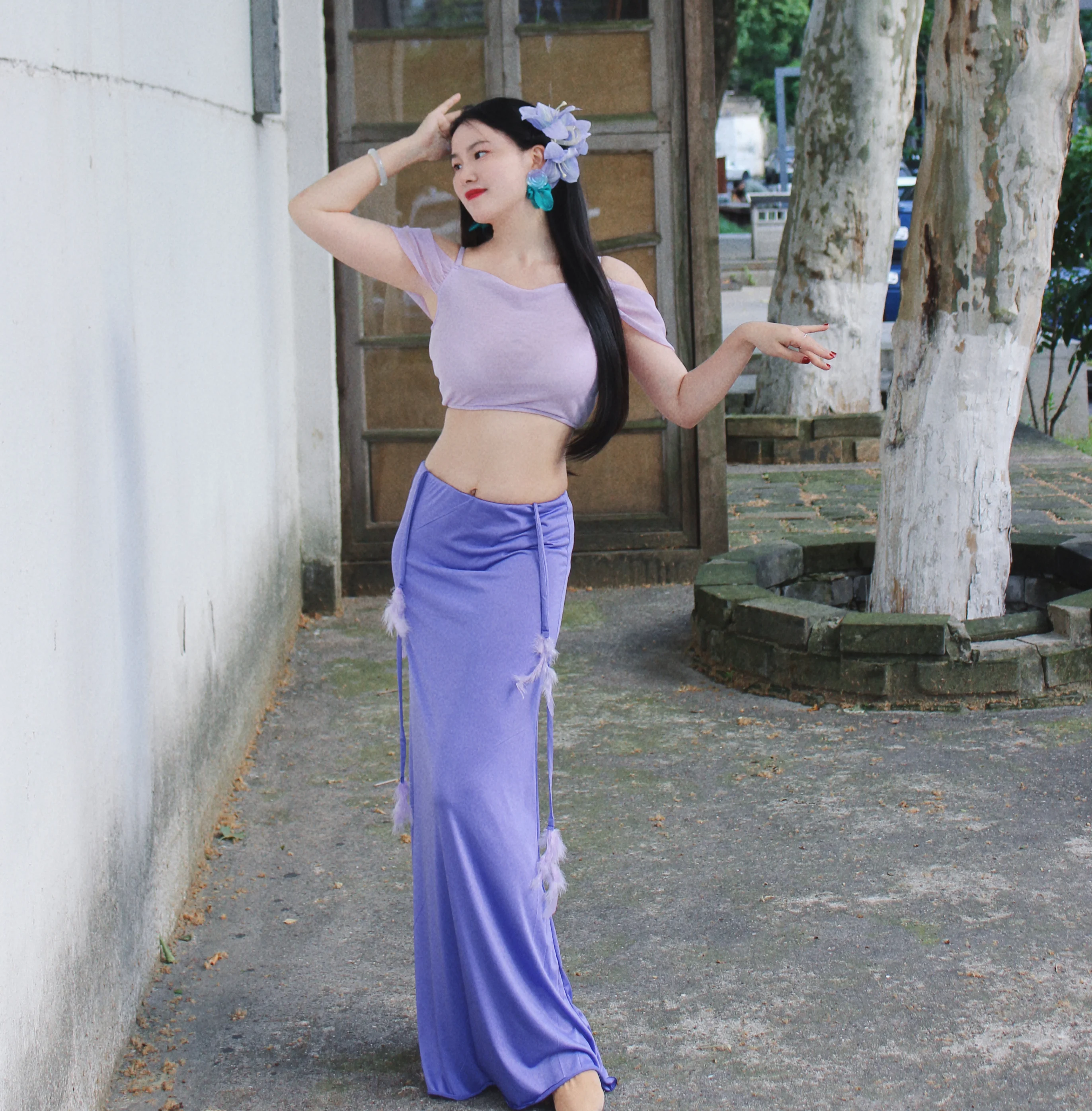 Nuevo traje de danza del vientre para mujer, ropa de práctica de temperamento Sexy, traje de entrenamiento para principiantes adelgazante púrpura