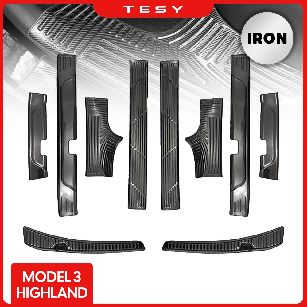 For Tesla New Model 3 Highland 2024 Stainless Steel Metal Threshold and Trunk Protection Strip Carbon Fiber Pattern Inner&Outer