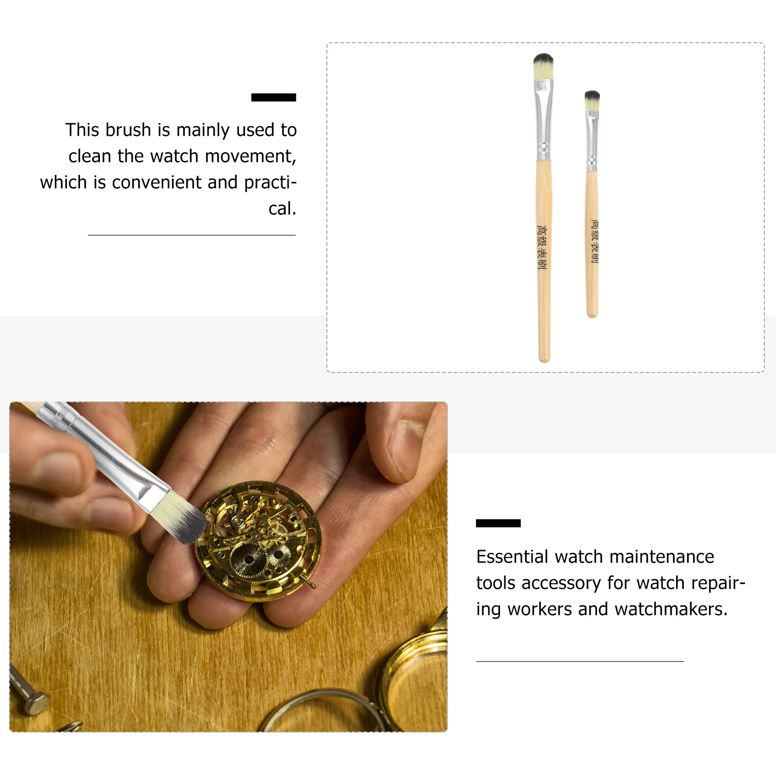 

2Pcs Essential Watch Cleaning Brushes Long Service Movement Cleaning Supplies for Repairing Workers