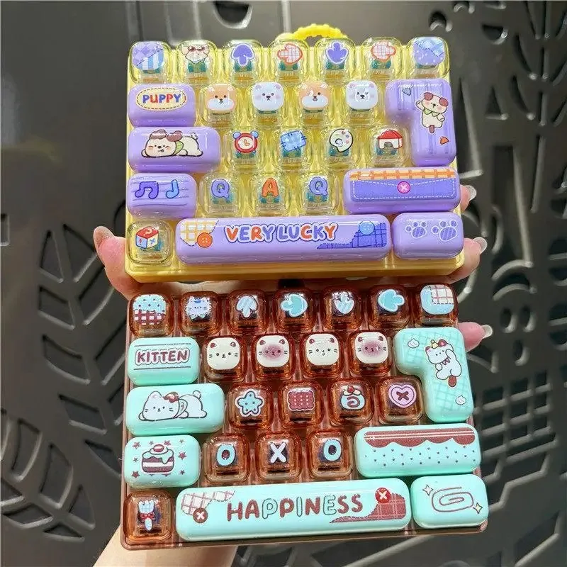 Candy Color Fidget Keycap Clicker Keychain Cute 26 Keys Stress Relief Keyboard Toy Bag Pendant Cartoon Fidget Key Ring// view 4