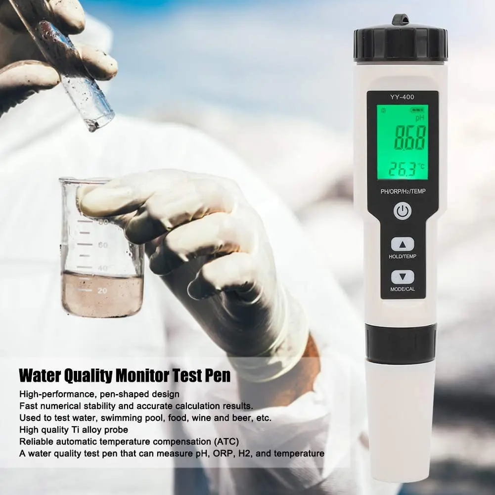 4 in 1 PH/ORP/H2/TEMP Hydrogen Water Quality Test Pen Digital Drinking Water Meter Tester for Food Aquarium Pool Hydroponic