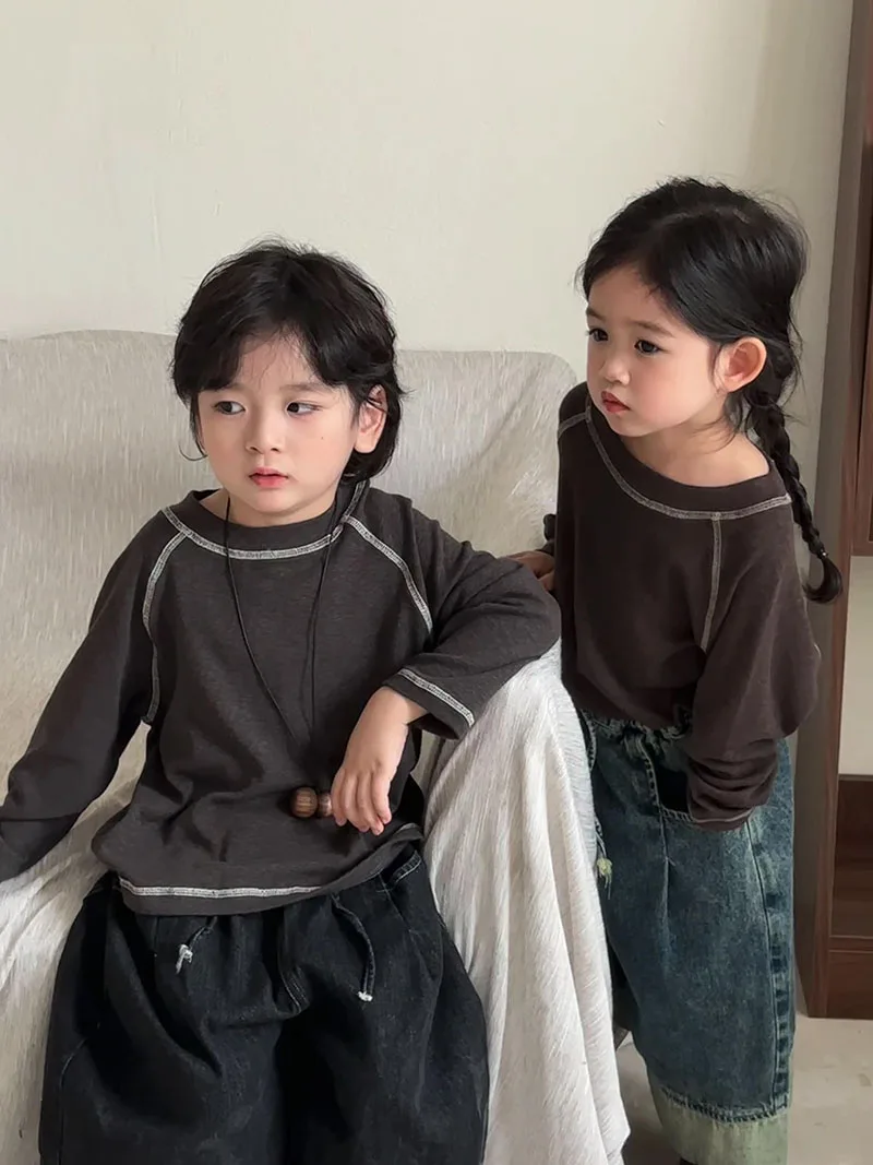 MILANCEL New Autumn Kids Bottoming Shirt 1-7T Color Block Loose Girls Undershirts Korean Children T-shirt Boys Clothes Tops