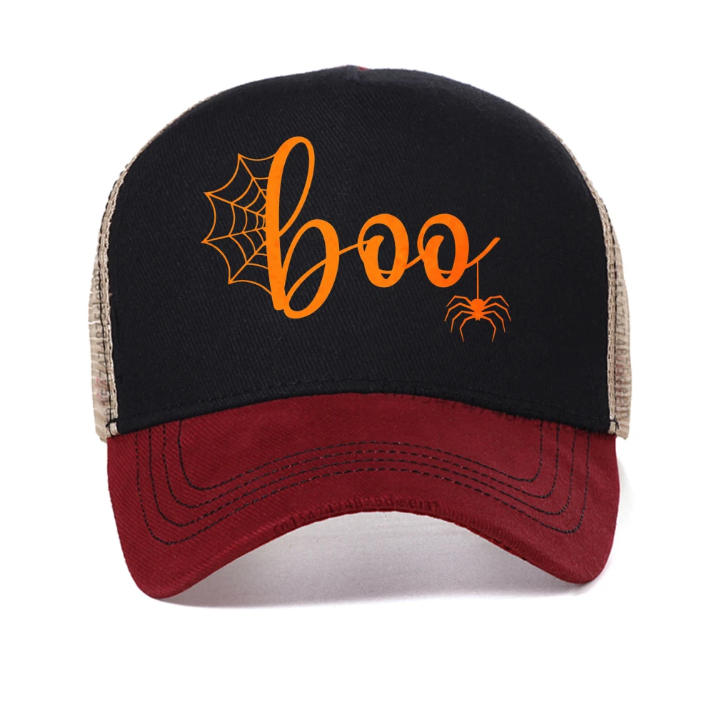 

Halloween Spider Web & Boo Lettering Graphic design baseball cap summer casual printed men's caps adjustable Visor trucker hat