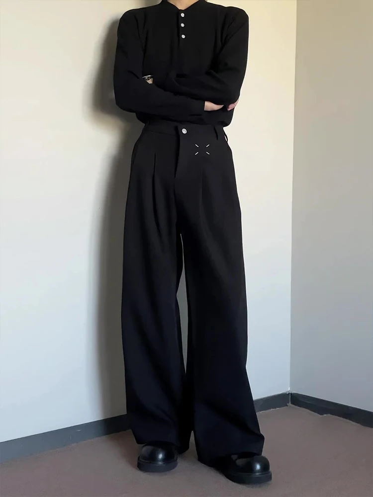 

Retro American Fce Lined Men's Casual Pants Bla Wide Leg Drapey Loose Fit Straight Leg Autumn Winter Faionable