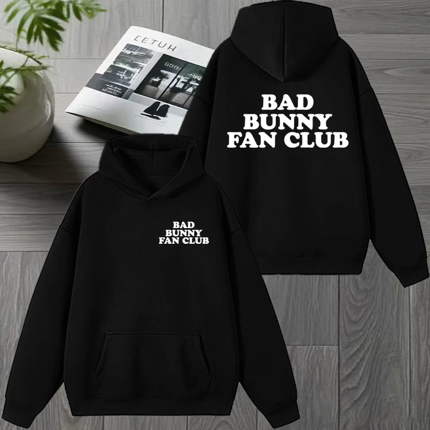 

Hot Sale Bad Bunny Fan Club Simple Double Sided printed Sweatshirt Unisex vintage Y2k Hoodie Men women Fleece Winter streetwear