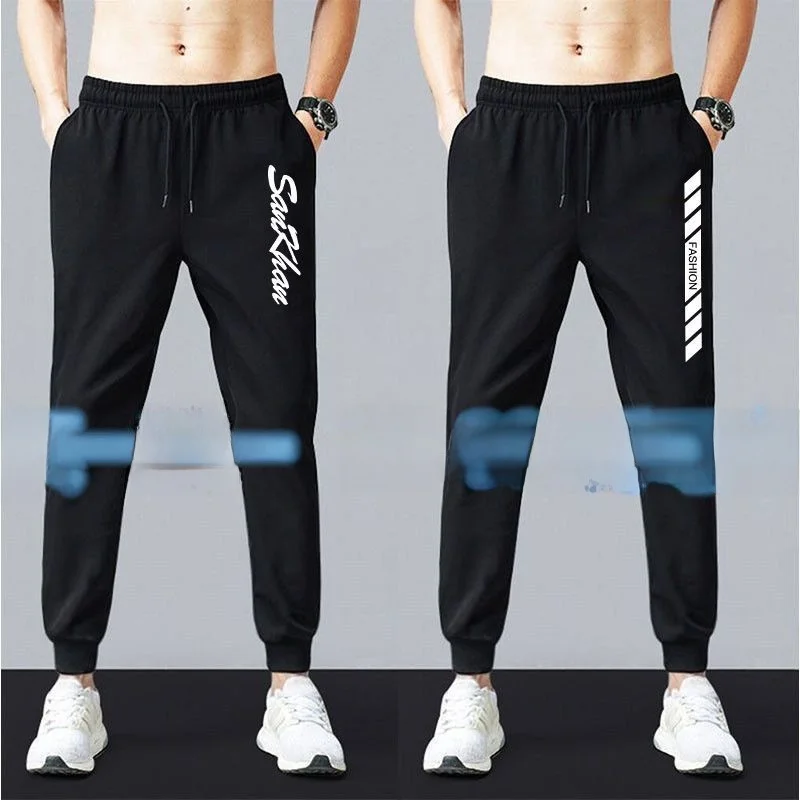

Ice Silk Loose Fit Sports Pants Men's Summer Thin Elastic Waist Cargo Trousers Korean Sle Straight Leg Casual Pants