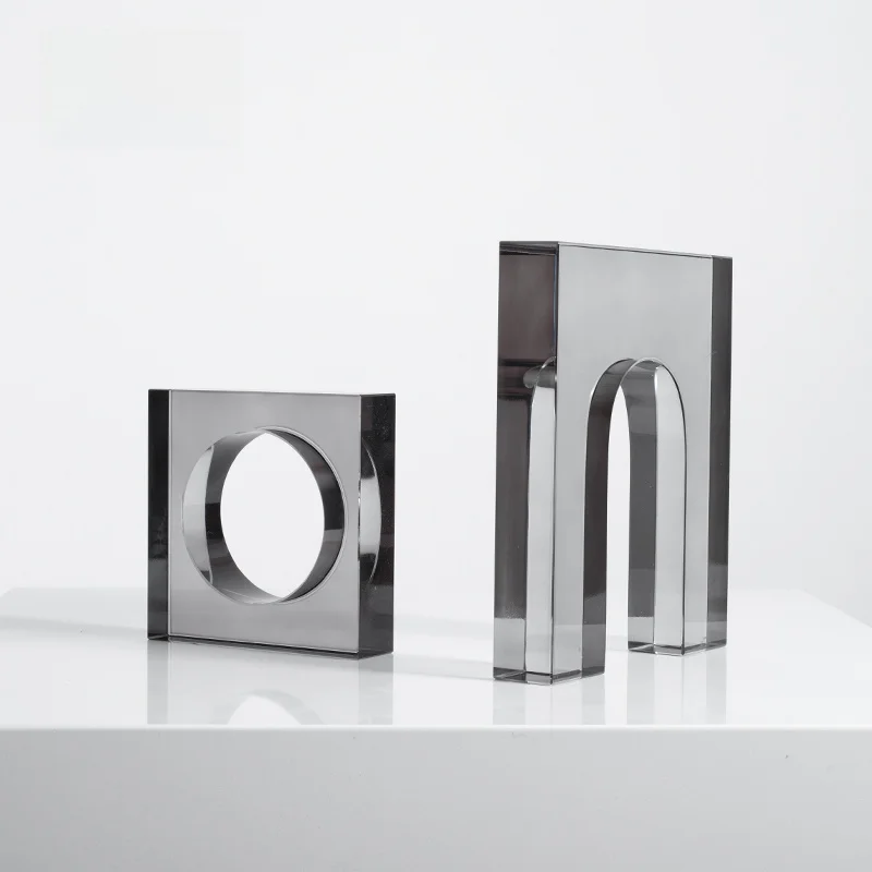 Modern Luxury Grey Geometric Crystal Arch Decorative Accessories Living Room Coffee Table Home Decoration Sample Room Soft De...