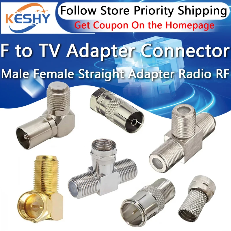 F Type to TV IEC 90 Degree TV Aerial Antenna Plug Connector Right Angle Adapter Plug To Socket Coax Cable F-TV Combination