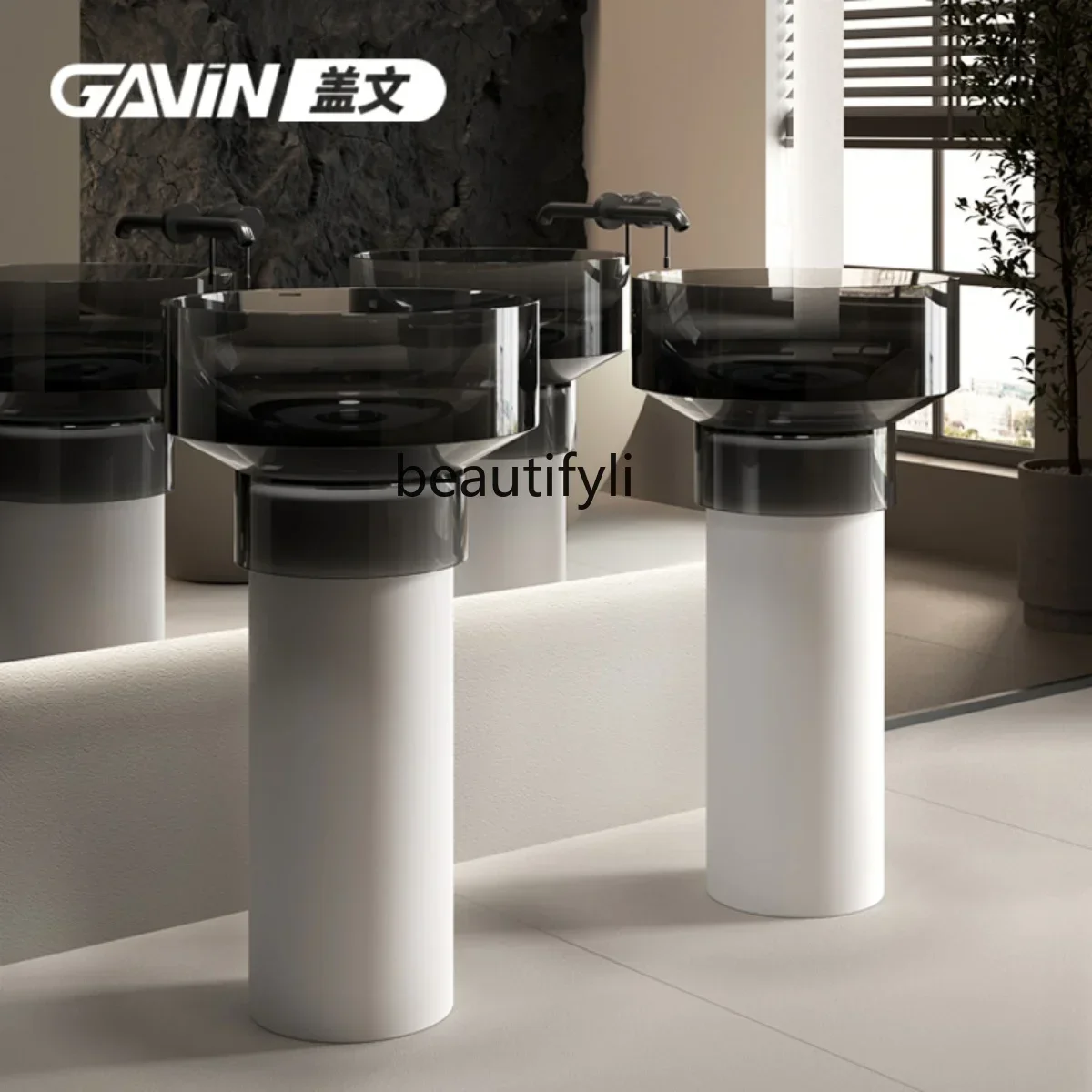 

CC Transparent column basin Integrated floor-to-ceiling wash basin Color resin wash table hotel