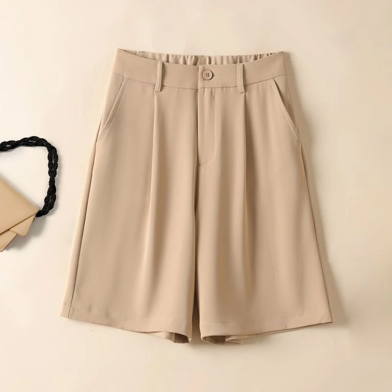 Fashion Zipper Button Pockets Solid Color Wide Leg Shorts Female Clothing 2024 Summer New Loose Elastic High Waist Casual Shorts