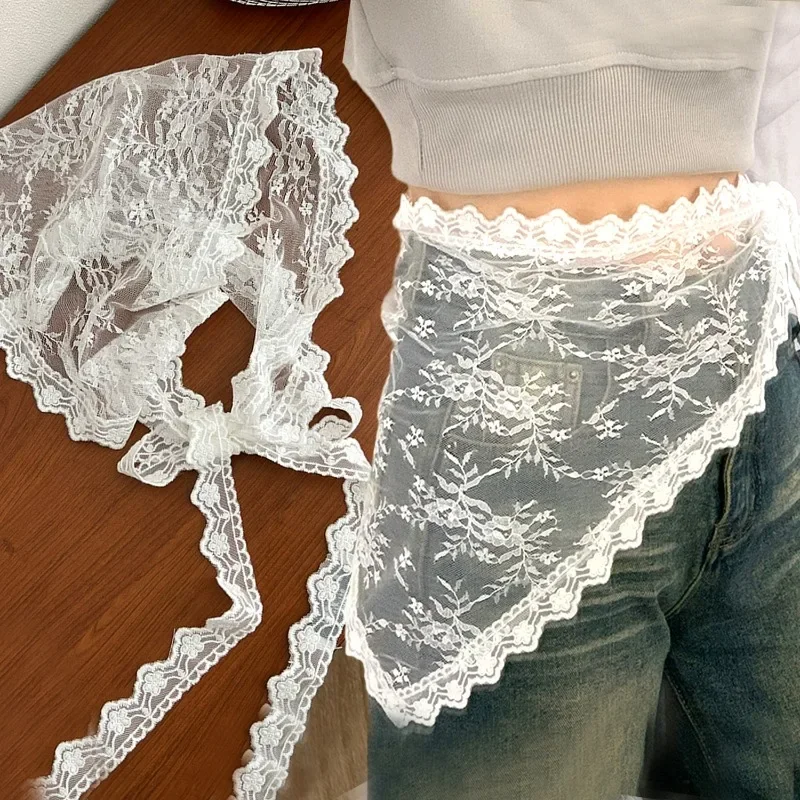 レースアップ花三角形スカーフ女性の夏のヘアバンドファッションメッシュフラワーヘアラップ軽量通気性ヘッドカバーヘッドバンド