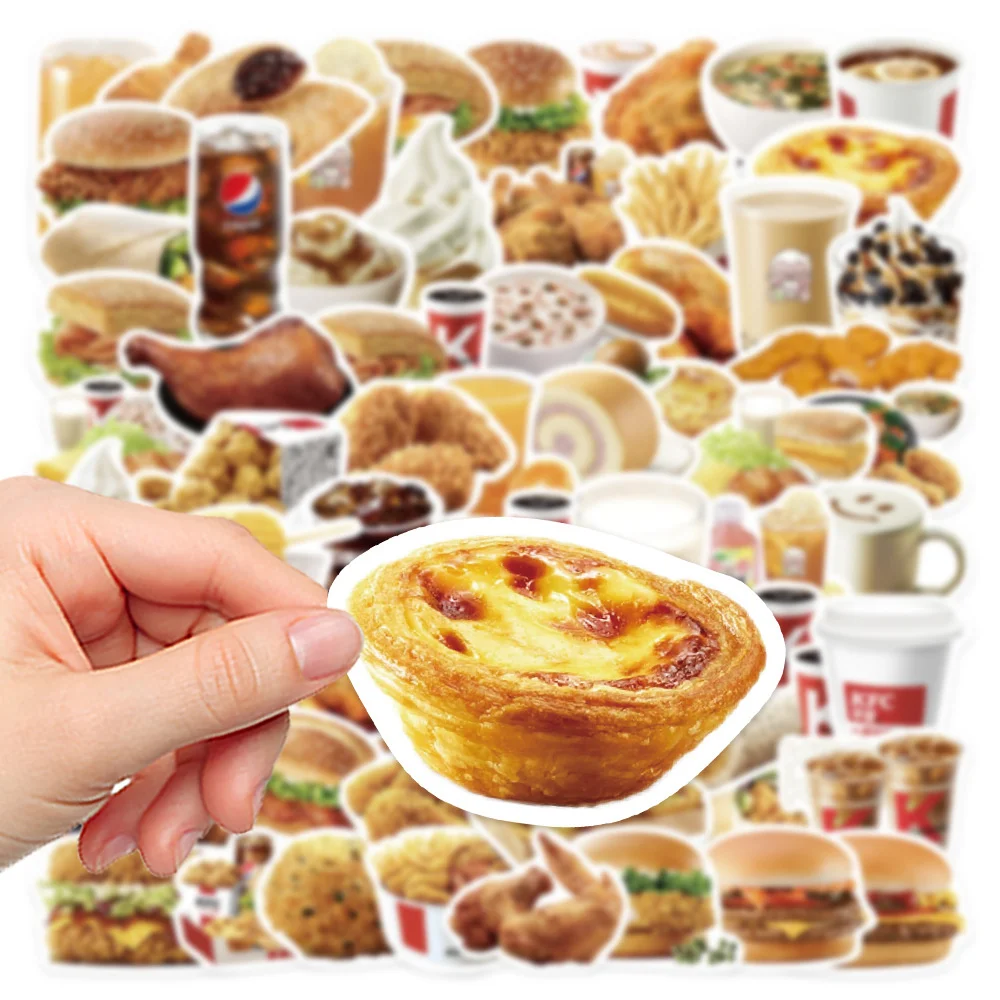 Waterproof Cartoon Sticker para Decoração, DIY Sticker, Burger, Comida, Computador, Bagagem, Mesa, Carro, Personalidade, Criativo, Atacado, Novo, 10 Pcs, 30 Pcs, 50Pcs