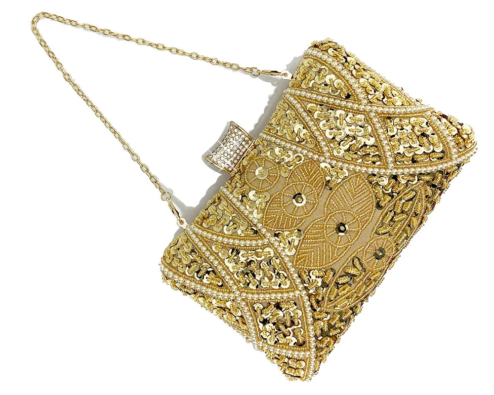 Handmade Beading Sequin Evening Bag For Women Wedding Party Handbags Clutches Dinner Prom Party Chain Shoulder Bag Ladies Purses