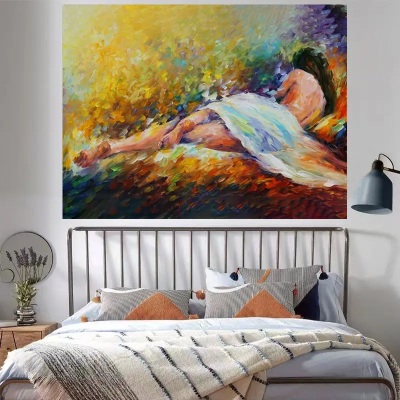 VIKAMA Impressionist Figure Tapestry Vintage Oil Painting Wall Hanging Colorful Aesthetic Bedroom Decor Polyester Backdrop