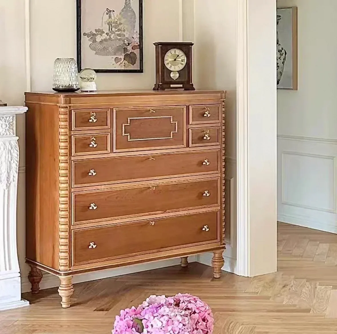 

D06 American retro luxury high-end atmospheric solid wood chest French style, storage jewelry cabinet, bedside dressing