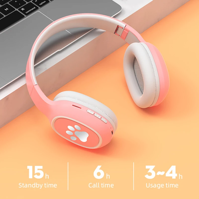 Draadloze Hoofdtelefoon Kinderen Kid Headset Bluetooth 5.0 Schattige Oortelefoon Ondersteuning Tf Kaart Opvouwbare Hifi Muziek Voor Alle Smartphones