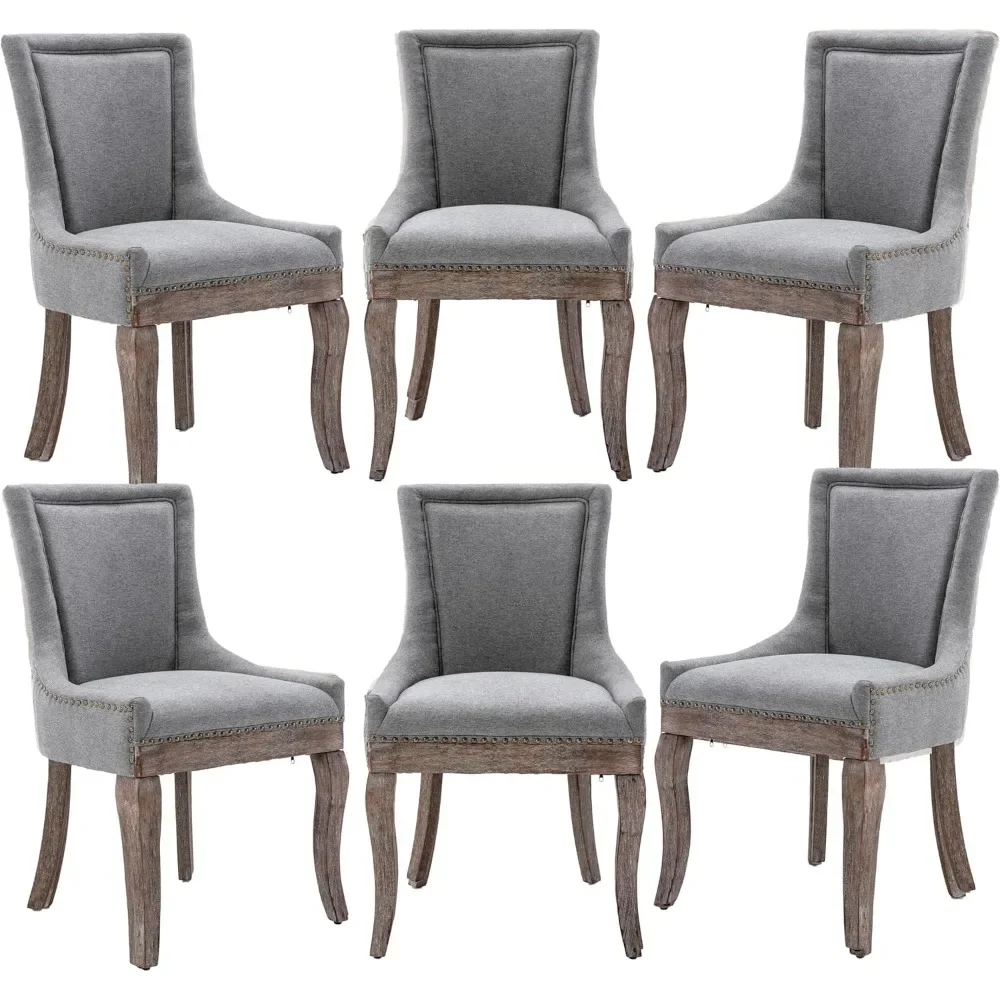 

Dining Chair Set of 6 with Nailhead Trim, Soft Thicken Padded, Sturdy Solid Wood Restaurant Chairs, Upholstered Dining Chair