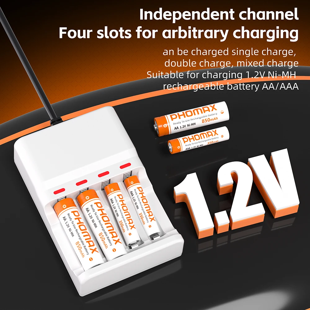 

PHOMAX 1.2V AA/AAA Ni-MH Rechargeable Battery 850mAh 350mAh For Stylus Pen Toys TV Remote Electric Toothbrush AA AAA Charger