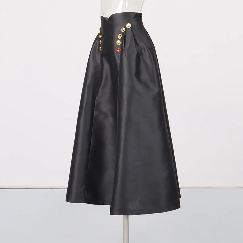 ZAMOR HIGH STREET Women High Waist Long Skirt Irregular Buckle Decoration Spliced Ruching Design Fashion Skirt 2026