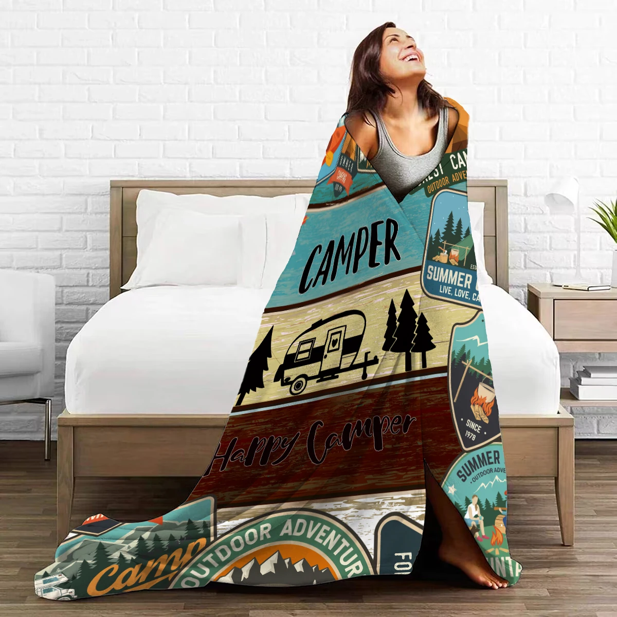 Fun Camping Wind Flannel Summer Blanket Field Camping Cover Blanket Camping - Themed, Perfect for Outdoor Enthusiasts