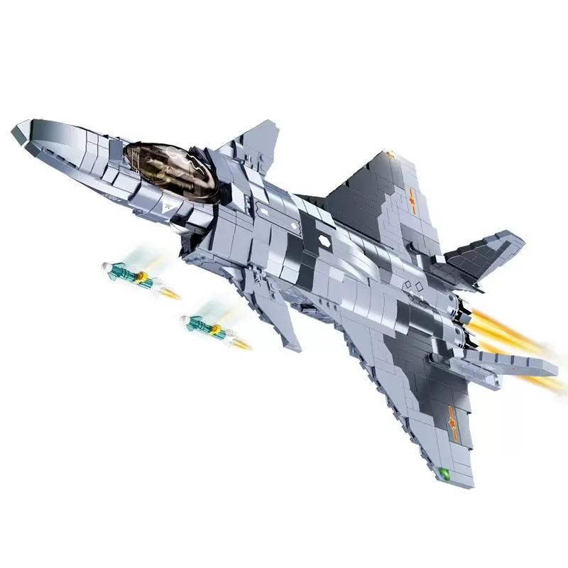 Sluban WW2 Military J-20 Stealth Aircraft Air Force Fighter Model Building Blocks Kids Boys DIY Plane Bricks Toys Christmas Gift