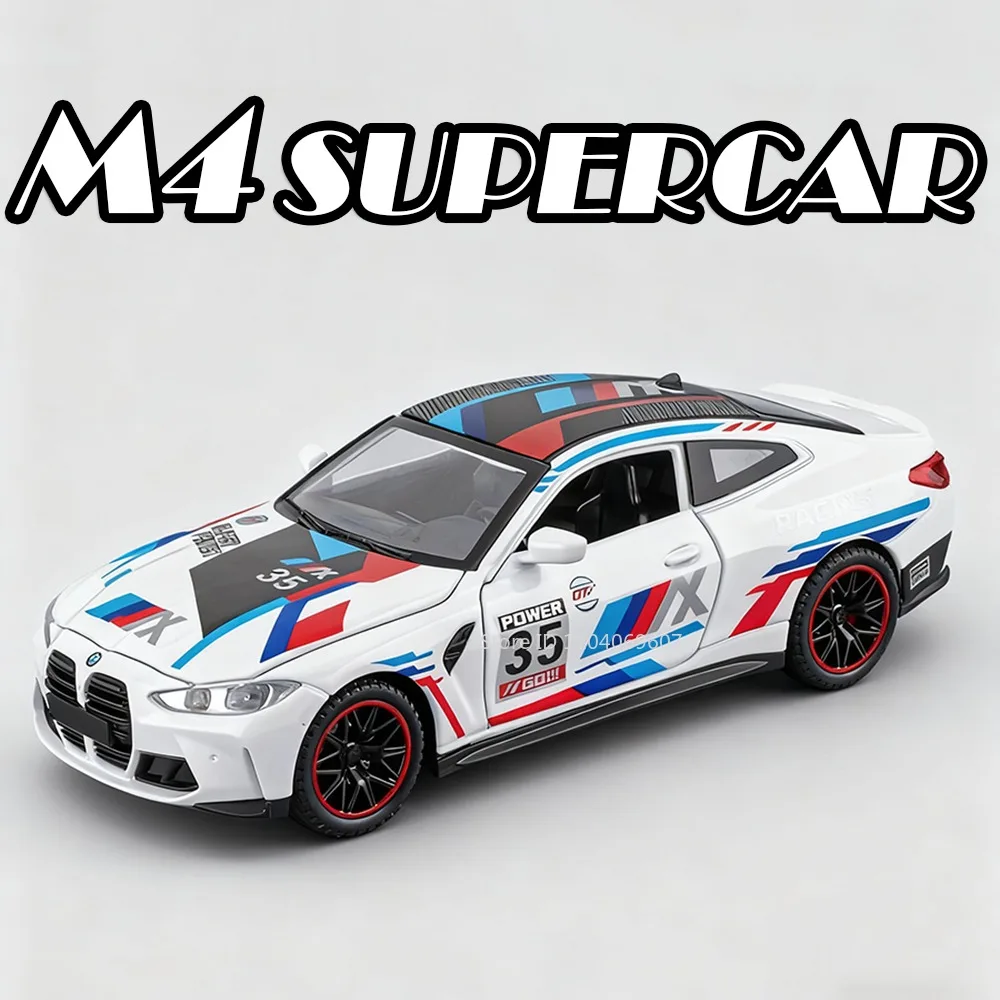 1:32 M4 GT500 Supercar Modello Giocattoli Pressofuso in metallo Simulazione Auto sportive Suono Luce Porte aperte Tirare indietro Ufficio Ornamenti Modelli