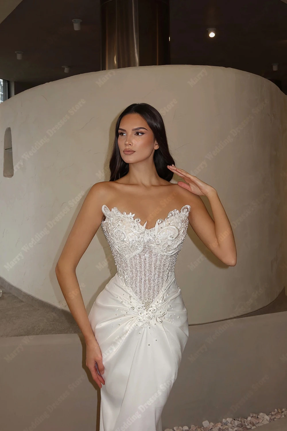 Exquisite Women Wedding Dresses Fashionable Lace Applique Mermaid Bridal Gowns Sexy V-Neck Sleeveless Robe De Mariée Customized