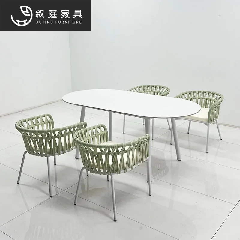 Outdoor tables and chairs patio balcony rope weaving Internet celebrity rattan chair Nordic style outdoor leisure rattan chair c