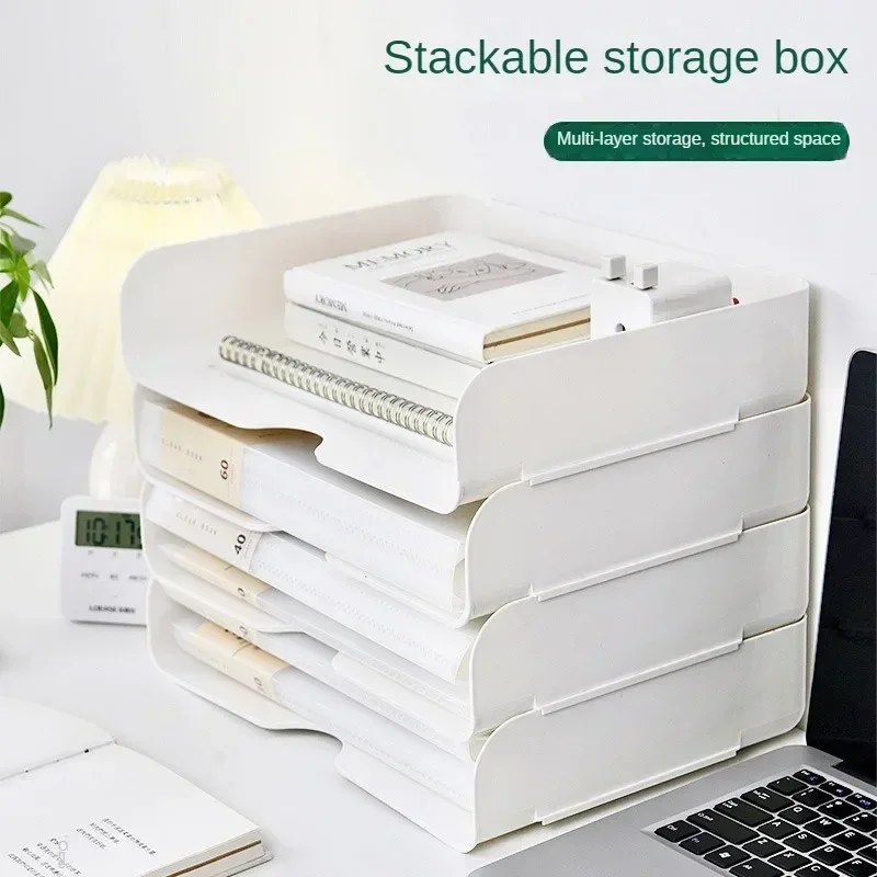 Multi-uso Empilhável Storage Box, Desktop File Organizer, Bandeja, Papers Rack, Papelaria, Estante de livros, Estilo simples, Resistente, A4