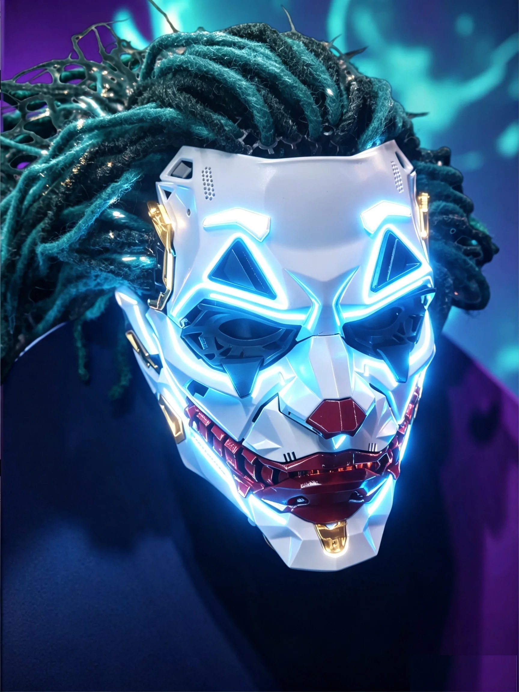 LED Cyber Horror Robot Face Mask with Synthetic Dreadlocks – Premium Costume Accessory for Halloween & Live Entertainment