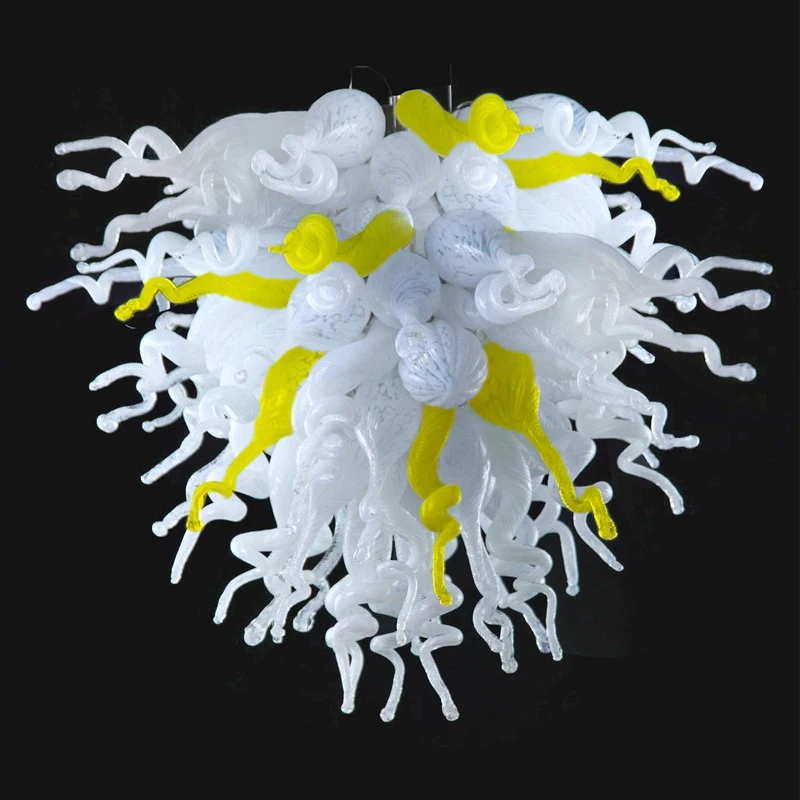 

Modern Pendant Lamps Yellow White Color Hand Blown Glass Chandelier Lighting 24 Inches White