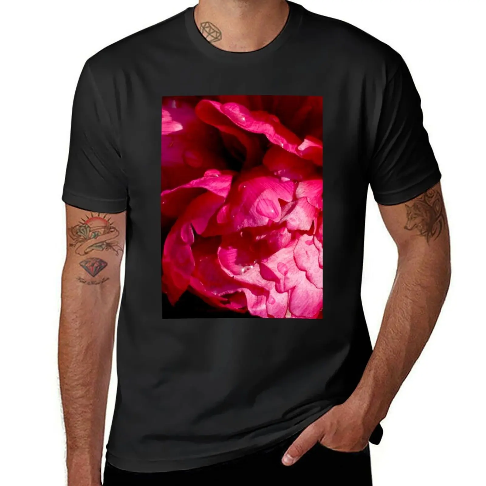 Pink Peony After Summer Rain T-shirt sweat graphics t shirt for men