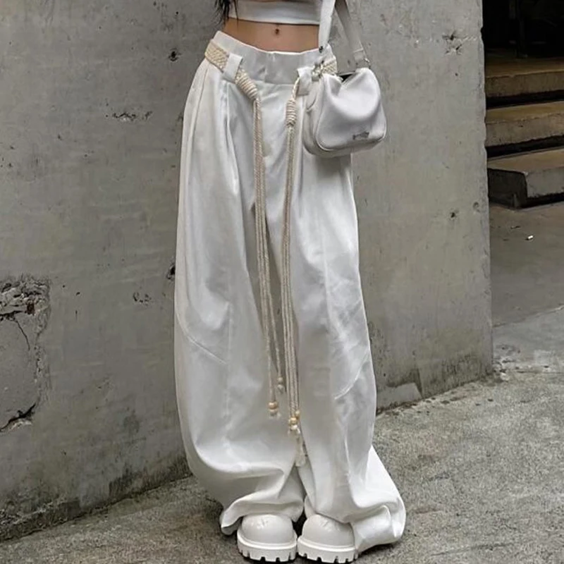 Hot girl pleated wide leg casual pants for women in the summer of 2024, thin design, hanging and elongated floor length pants