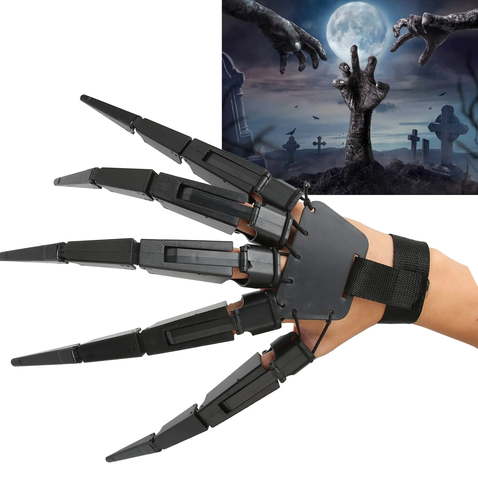 Halloween 3D Realistic Horror Ghost Claw Articulated Fingers Scarry Fake Fingers Skeleton Hands  Props Cosplay Gear Finger Glove