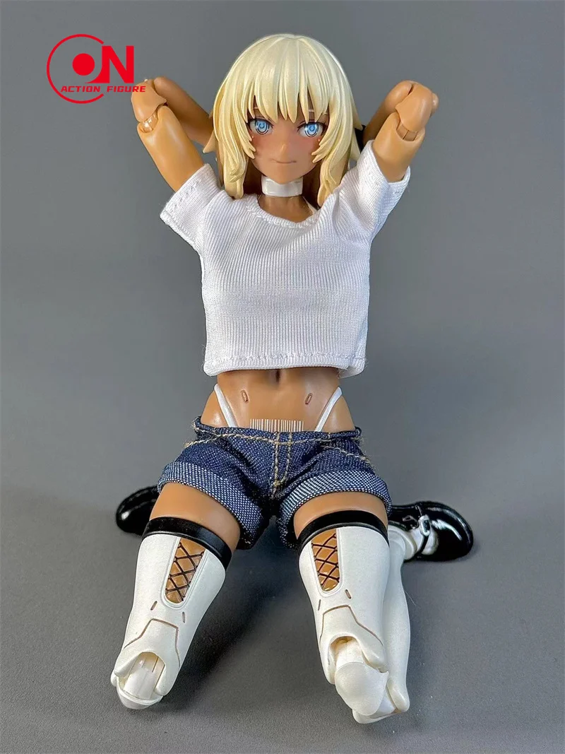1/12 White T-shirt Black/Blue Trend Denim Shorts Clothes Model Fit 6'' OB BJD Female Soldier Action Figure Body Dolls