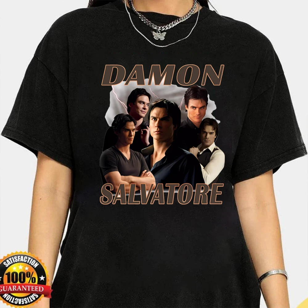 Retro Damon Salvatore Shirt Retro 90s Vampire Tshirt Hip Hop Bootleg Style Tees Vampire Diares Mystic Falls Virginia Tshirt Tops