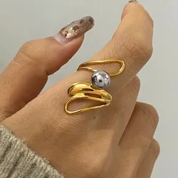 Yori Fashion Stainless Steel Ball Geometric Hollow Ring 18K PVD Plated Individualistic Jewelry Accessories Gift
