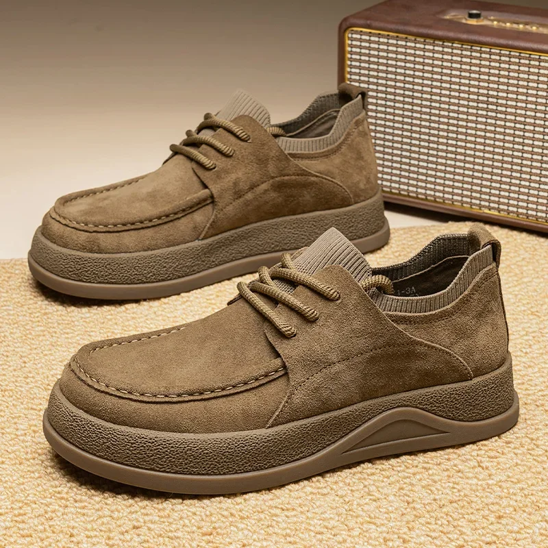 Autumn Wide Toe Spring New Men's Cowhide Fashion Versatile Single Short Boots Soft Leather Men's Boots Zapatillas De Deporte