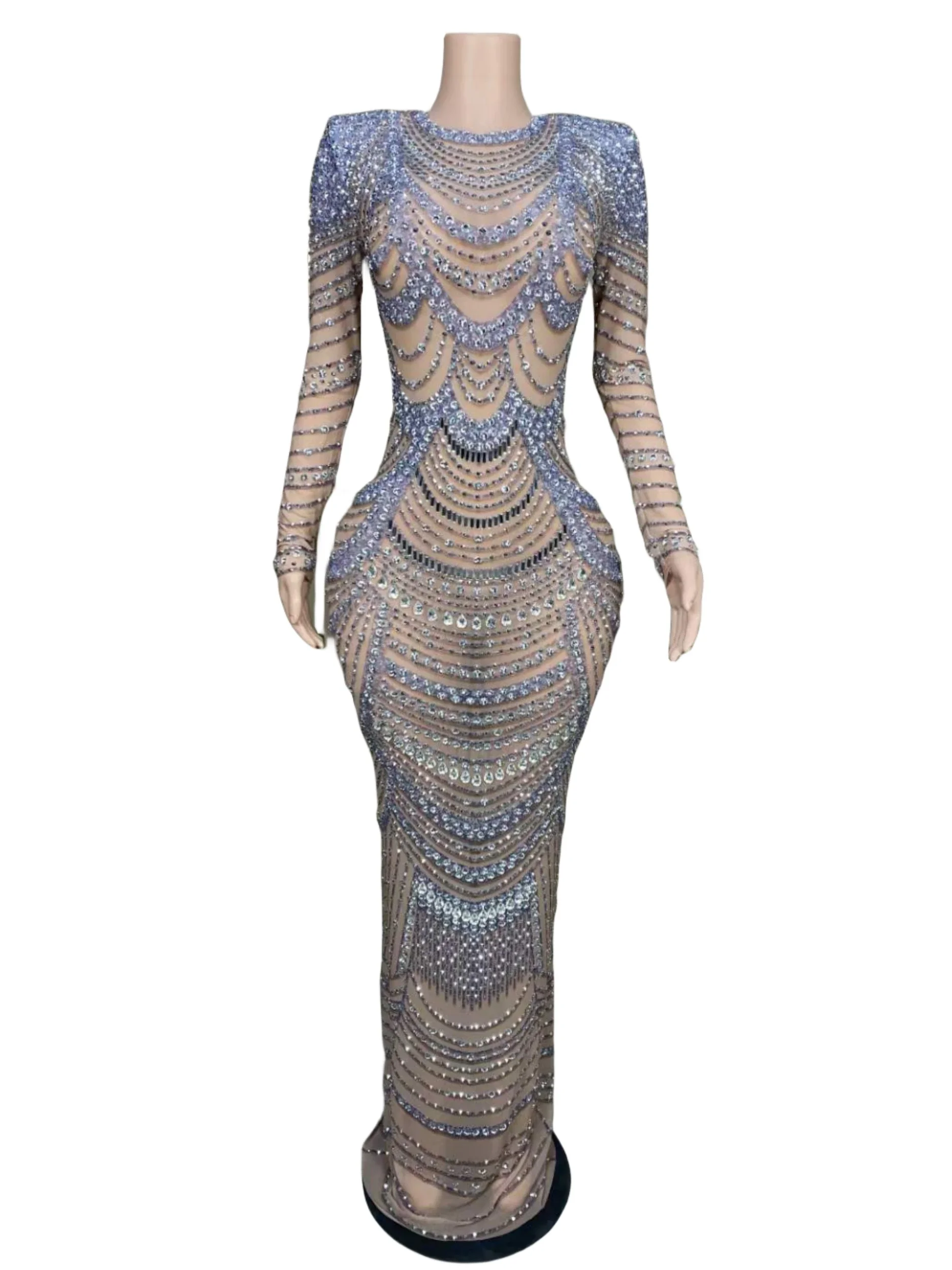 풀 라인석 여성 저녁 생일 무도회, 사진 축하, 긴 원피스 매력적인 여왕 의상