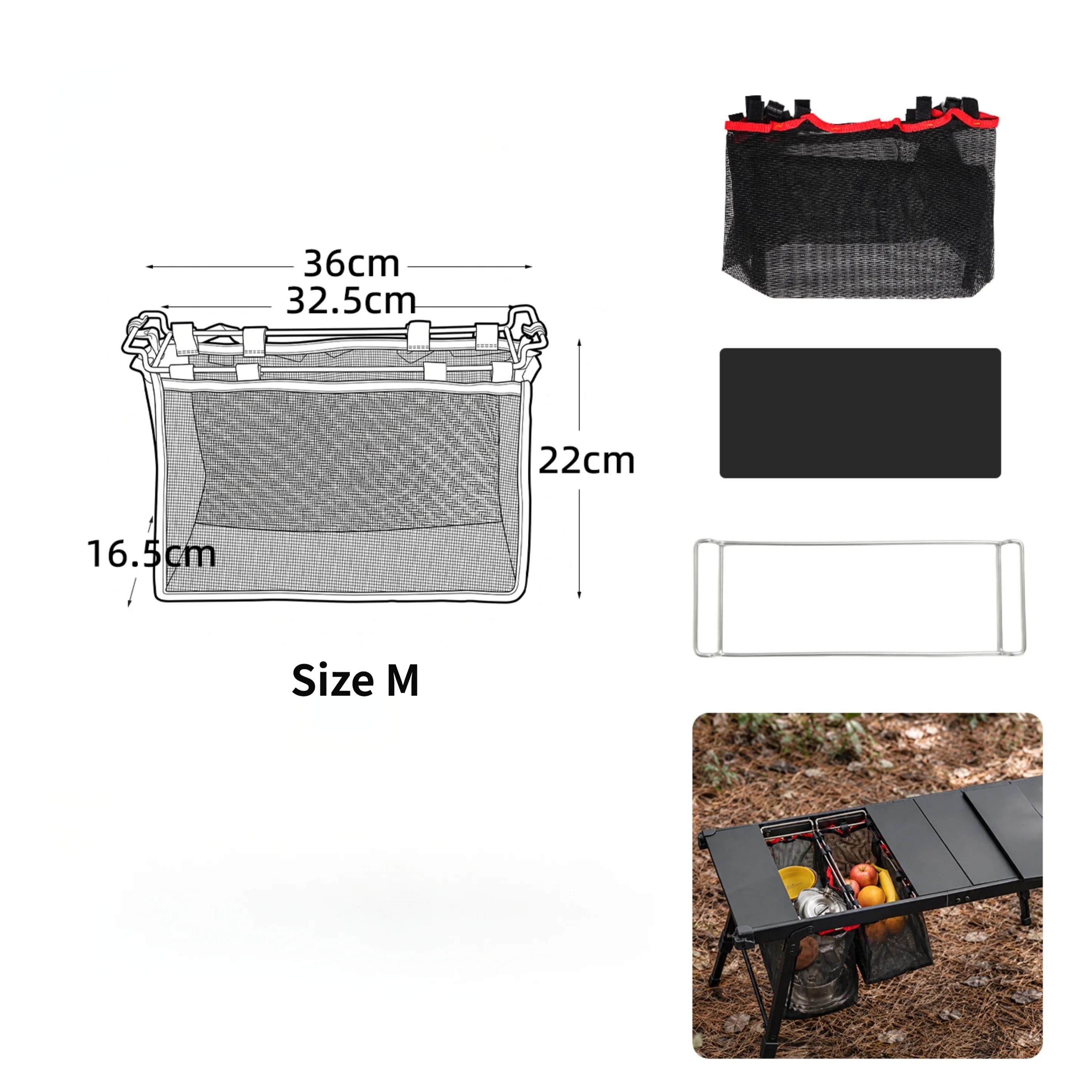 Camping BBQ Cooking Organizer Camping Mesh Basket Outdoor Kitchen SUS201 Rust-proof Frame Breathable Mesh Design
