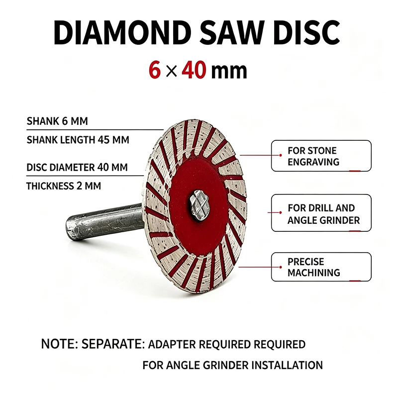 1PC 40mm Mini Diamond Saw Blade 6mm Shank Wear Resistant Engraving Cutting Disc for Granite Concrete Tile Drill