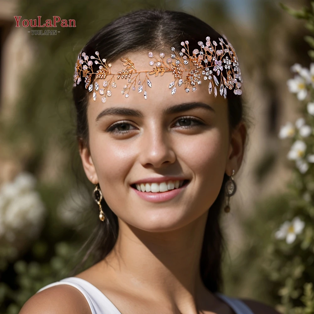 

TOPQUEEN Woman Tiaras Rhinestone Bridal Headband Wedding Hair Accessories Alloy Flower Hair Vine Headband for Party HP235