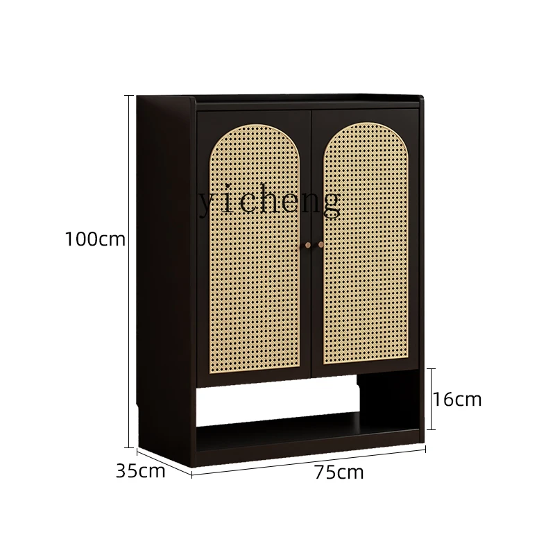 

Zc Rattan Shoe Cabinet Home Door Solid Wood Large Capacity Storage Cabinet Black Storage Hallway Cabinet