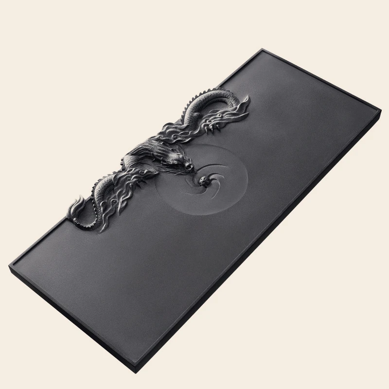 Stone Serving Tea Tray Drainage Rectangle Big Chinese Black Serving Coasters Tea Tray Hospitality Ceremony Bandejas Teaware