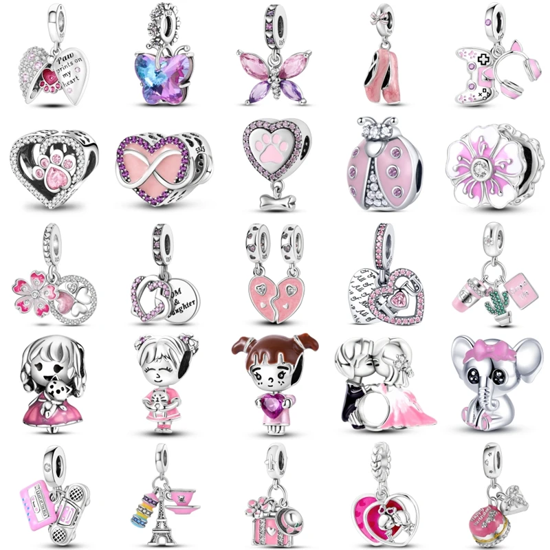 Armband-Halsketten-Charms aus 925er-Sterlingsilber, Herzform-Serie, Charms, Perlen für Damen, Mode, DIY, Schmuck, Geschenke, Herstellung