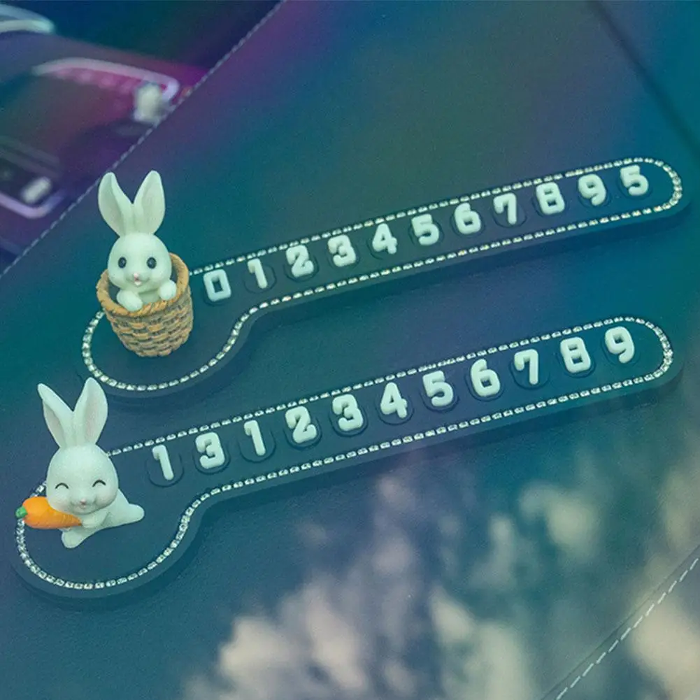 Multifunctional Car Temporary Stop Sign Cartoon Bunny Phone Number Temporary Parking Card Prompt License Plate Decoration